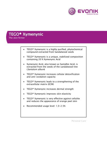 DS TEGO Xymenynic E - Quetzal Quimica