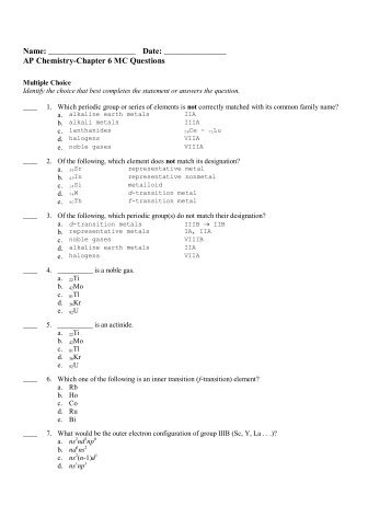 AP Chemistry-Chapter 6 MC Questions - Quia