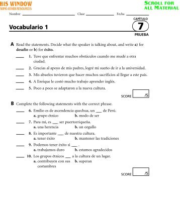 Vocabulario 1 - Quia