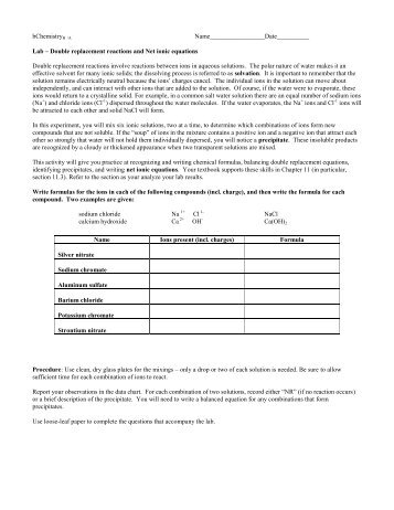 Double replacement reactions and Net ionic equations ... - Quia