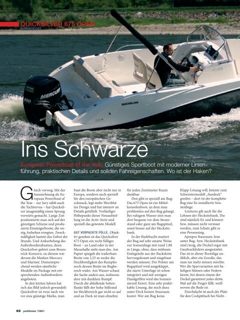 Test Activ 675 Open - Magazin: Yachtrevue - Quicksilver Boats