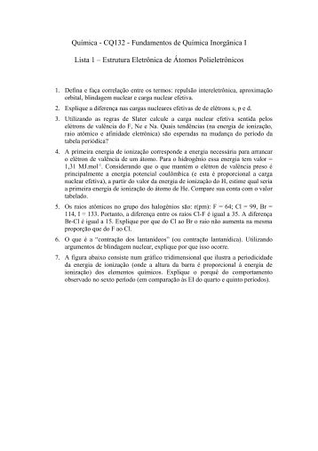 QuÃ­mica - CQ132 - Fundamentos de QuÃ­mica InorgÃ¢nica I Lista 1 ...