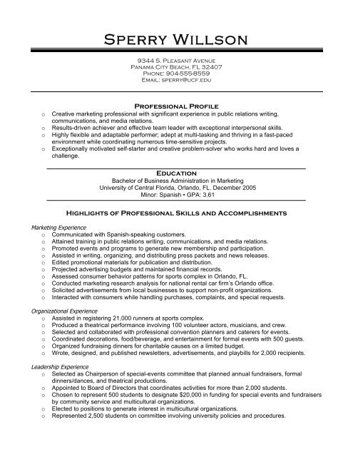 Sample Chrono-Functional New Graduate Resume