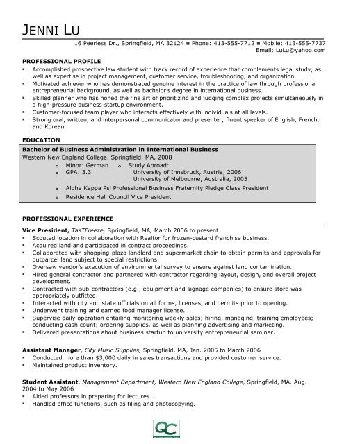 Sample Law School Resume - Sample Law School Resume 