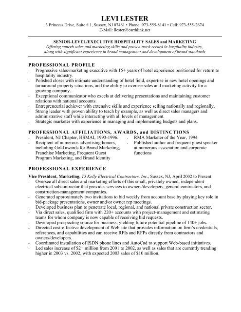 Sample Hospitality Sales Resume