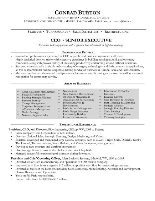 Resume for CEO/Senior Executive