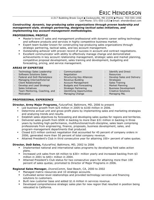 Resume for Sales Manager