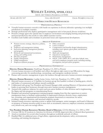 Sample Resume for VP/Director of Human Resources