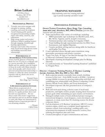 Resume for Training Manager