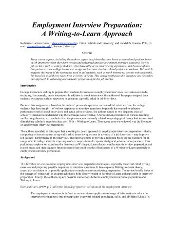 Employment Interview Preparation: A Writing-to-Learn Approach