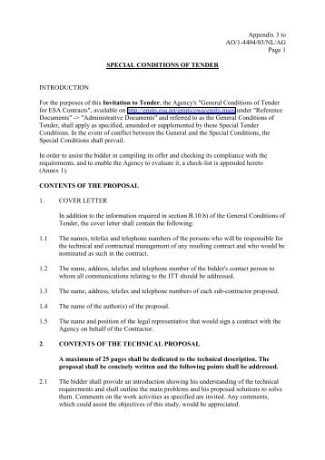 SPECIAL CONDITIONS OF TENDER - Quiprocone