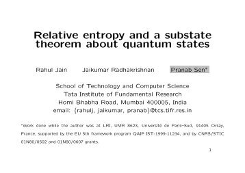 Relative entropy and a substate theorem about ... - Quiprocone