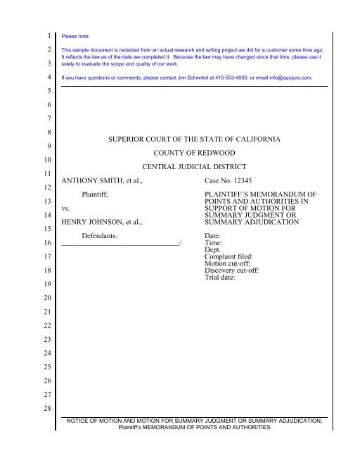 Motion for Summary Judgment and/or Summary Adjudication