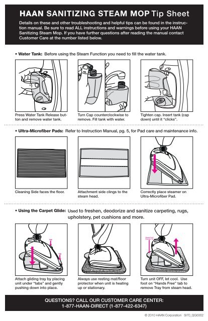 Haan Sanitizing Steam Mop Tip Sheet