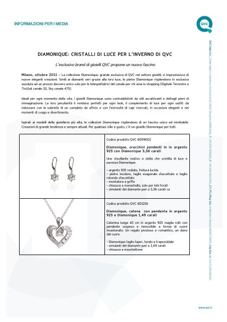 DIAMONIQUE CRISTALLI DI LUCE PER L INVERNO DI QVC