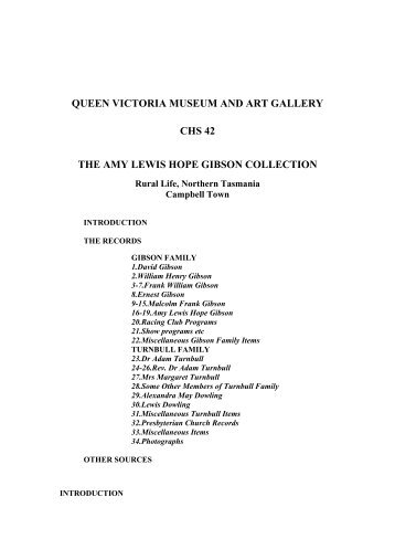 GIBSON FAMILY RECORDS - Queen Victoria Museum and Art Gallery