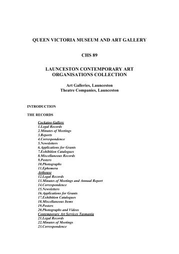 launceston contemporary art organisations - Queen Victoria ...