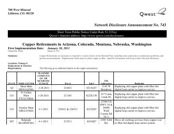 743 Copper Retirements in AZ CO MT NE WA 12-01-2010 - Qwest