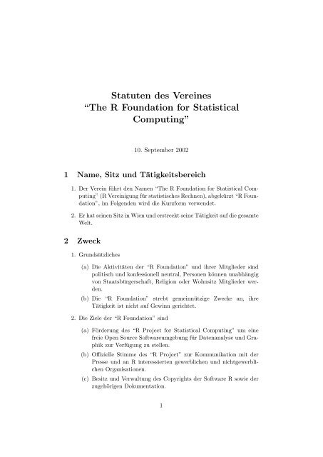 Statuten des Vereines âThe R Foundation for Statistical Computingâ