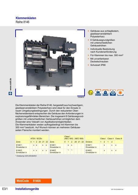 InstallationsgerÃ¤te KlemmenkÃ¤sten Reihe 8146 E3/1 ... - r. stahl