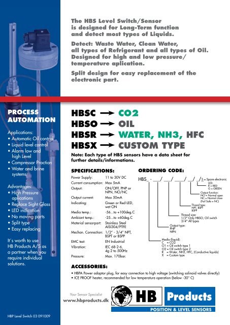 hbso Â· hbsc Â· hbsr level sensors for tough environments