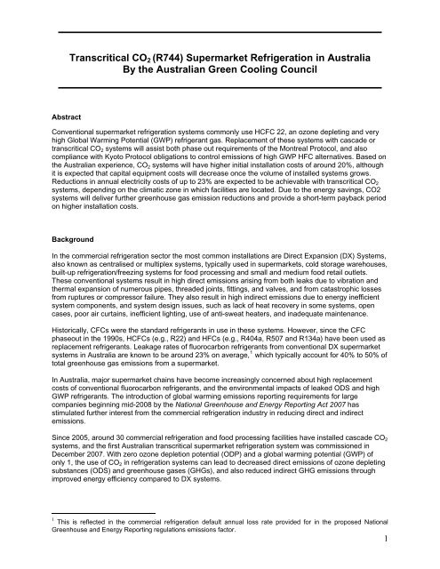 Transcritical CO2 Supermarket Refrigeration Australia