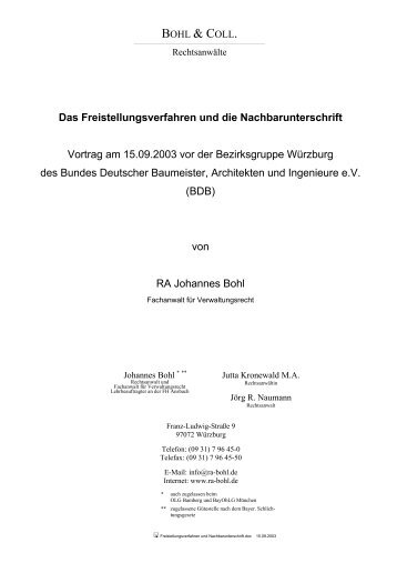 Das Freistellungsverfahren und die Nachbarunterschrift - Bohl ...