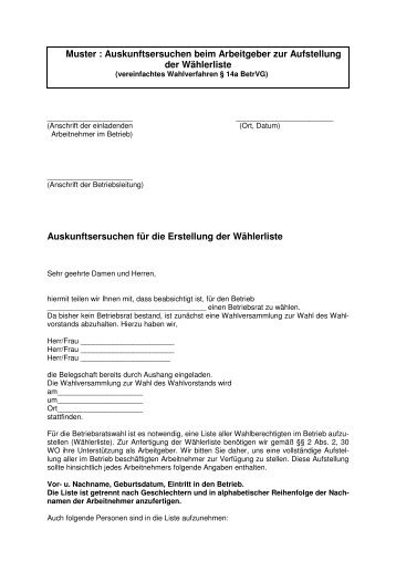 Auskunftsersuchen beim Arbeitgeber zur Aufstellung der Wählerliste