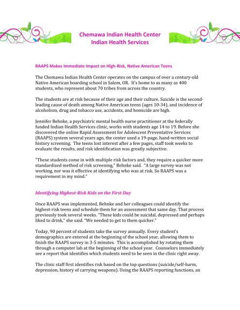 Read more - Rapid Assessment for Adolescent Preventive Services