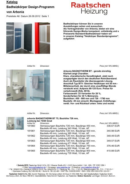 Katalog Badheizkörper Design-Programm von Arbonia Katalog Badheizkörper Design-Programm von Arbonia