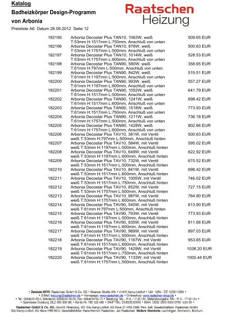 Katalog BadheizkÃ¶rper Design-Programm von Arbonia