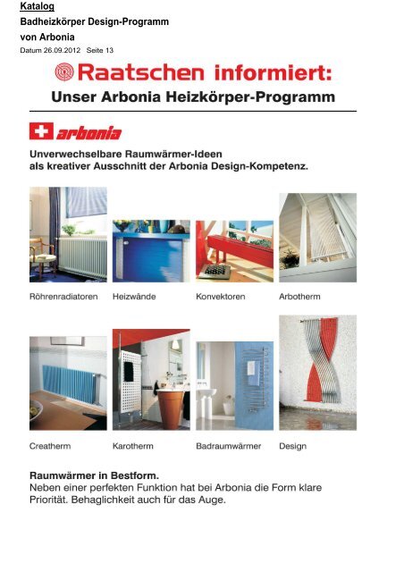 Katalog BadheizkÃ¶rper Design-Programm von Arbonia