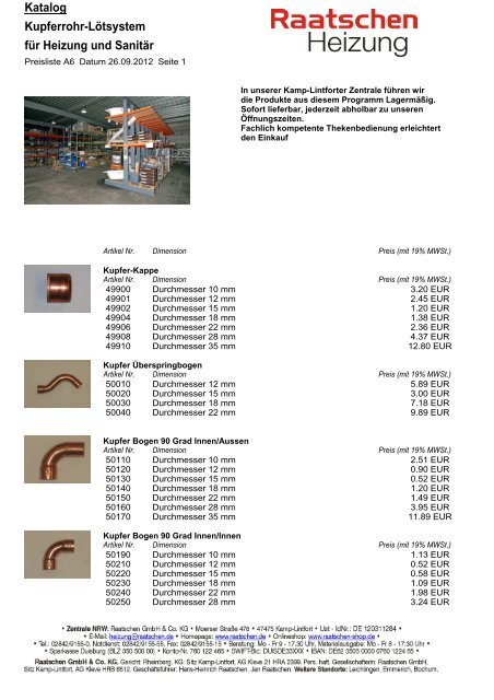 Katalog Kupferrohr-LÃ¶tsystem fÃ¼r Heizung und SanitÃ¤r - Raatschen ...