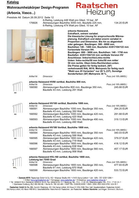 Katalog WohnraumheizkÃ¶rper Design-Programm (Arbonia, Vasco...)