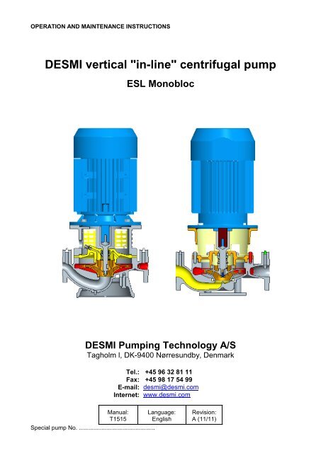 centrifugal pump ESL Monobloc DESMI Pumping Technology A/S