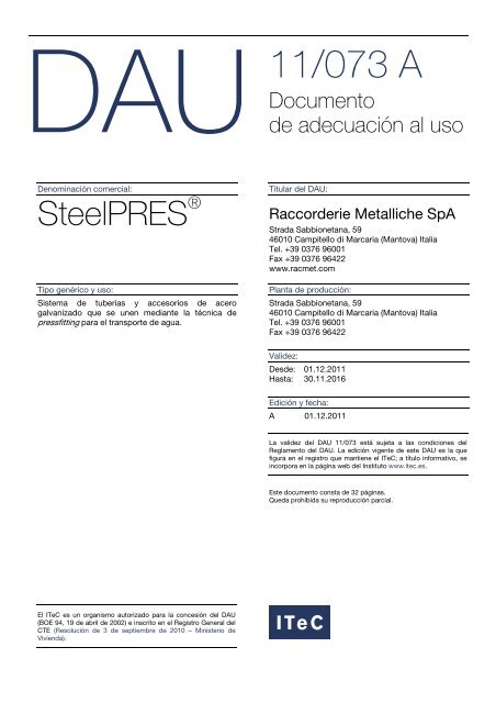 Download the file in pdf format - 6,4 Mb - Raccorderie Metalliche S.p.A.