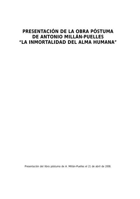 presentación de la obra póstuma de antonio millán-puelles