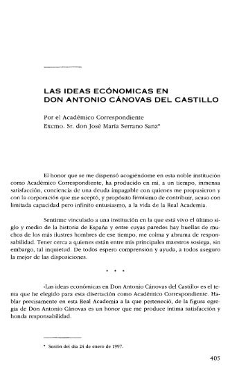 Las ideas económicas de D. Antonio Cánovas del Castillo