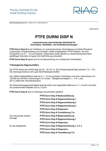 PTFE Durni Disp N - AHC Oberflächentechnik