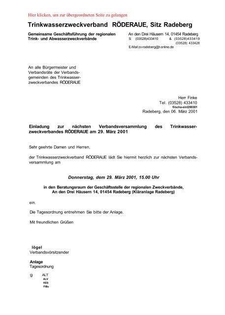 Niederschrift der TZV-Versammlung vom 29.03.2001