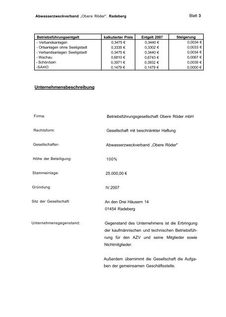 Abwasserzweckverband "Obere RÃ¶der", Sitz Radeberg