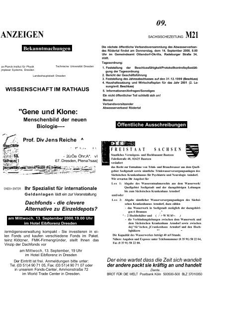 Niederschrift der TZV-Versammlung vom 28.09.2000