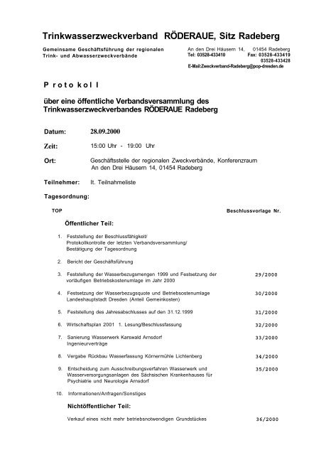 Niederschrift der TZV-Versammlung vom 28.09.2000