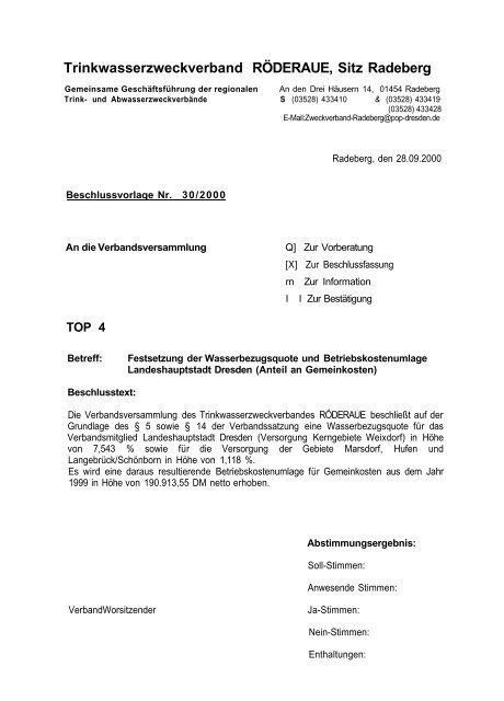 Niederschrift der TZV-Versammlung vom 28.09.2000