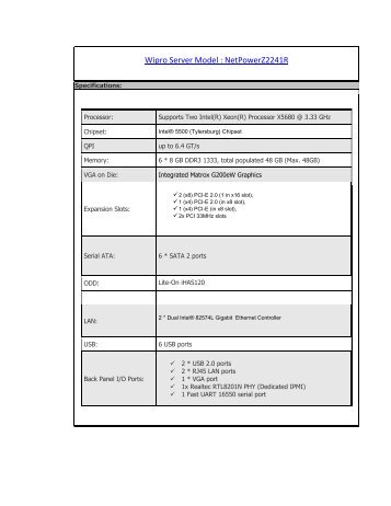 Wipro Server Model : Netpowerz2241r