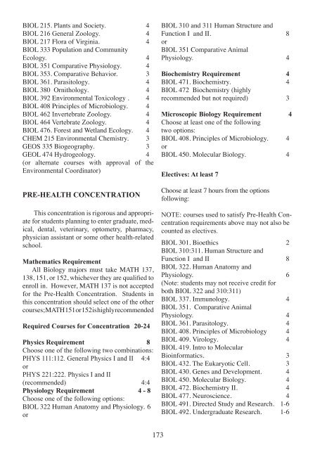 Radford University Undergraduate Catalog, 2011-2012