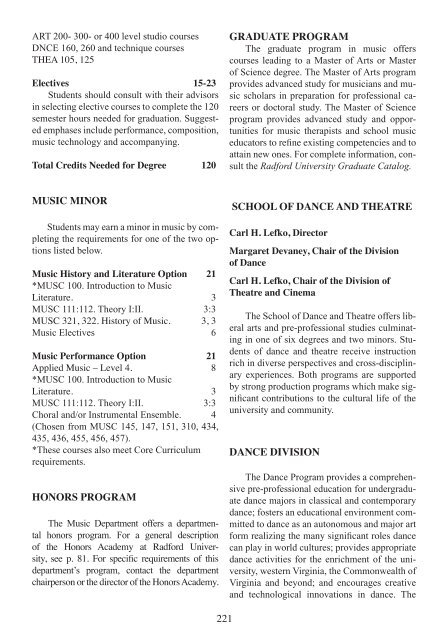 Radford University Undergraduate Catalog, 2011-2012