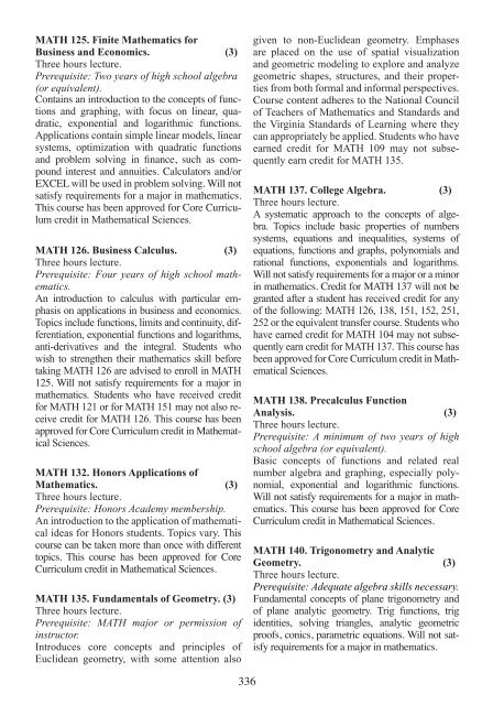 Radford University Undergraduate Catalog, 2011-2012