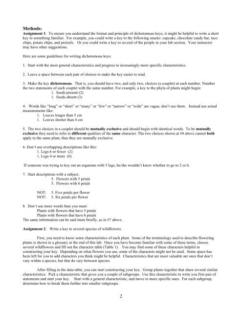 Writing a Dichotomous Key to Wildflowers