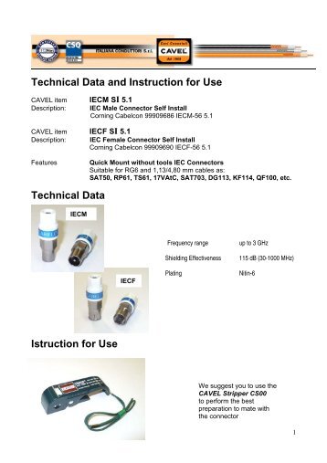 Technical Data and Instruction for Use Technical Data Istruction for ...